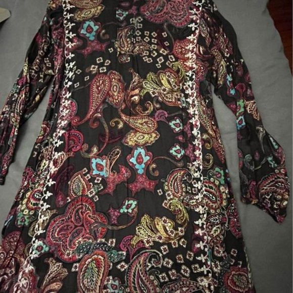 Amazing Moroccan Chocolate Paisley Print Tunic Dress W/ Hand Embroidery, s/m - Picture 6 of 6